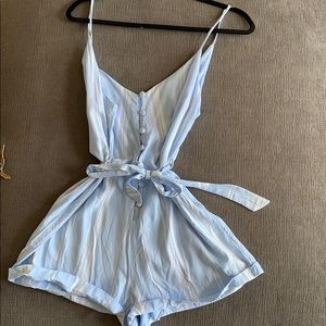 Blue/white striped button up romper